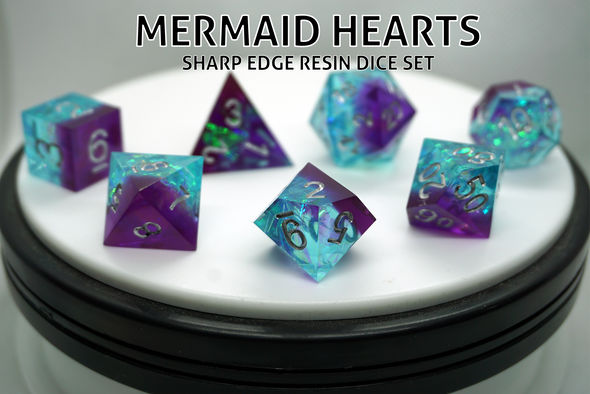Mermaid Hearts - Polyhedral Sharp Edge Resin Dice Set